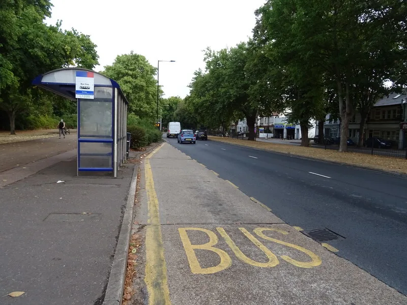 A bus stop and shelter on Victoria Avenue, Southend-on-Sea